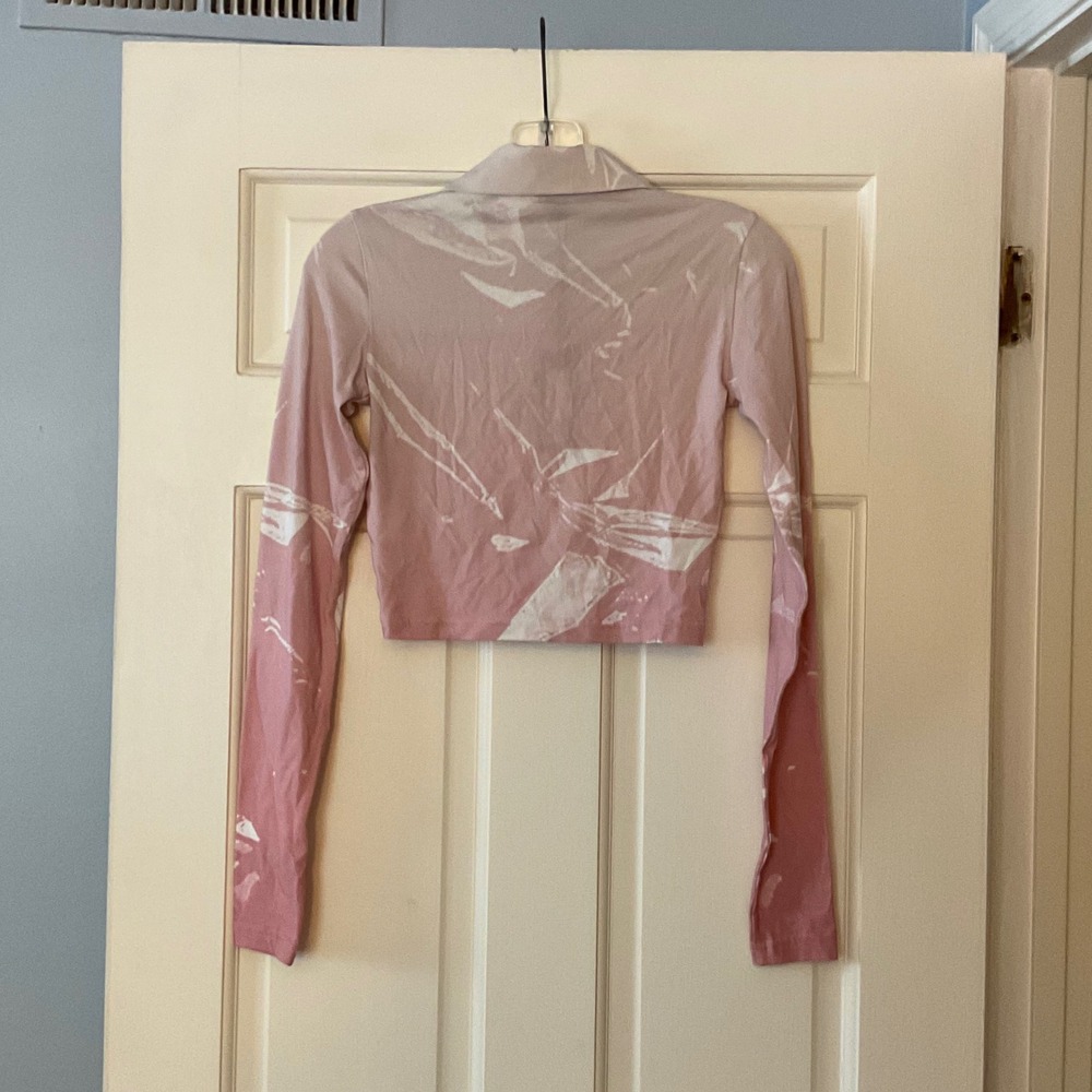 The Kit Natalie Polo Apricot Cellophane Shirt Top Pink Small NWT crop cropped - Picture 4 of 7